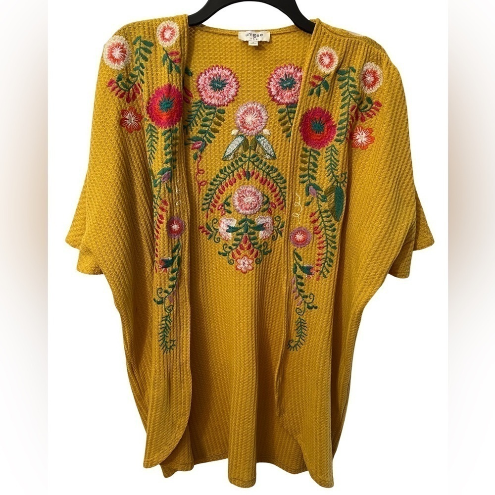 Umgee Open Front Golden Ruffle Sleeve Cardigan